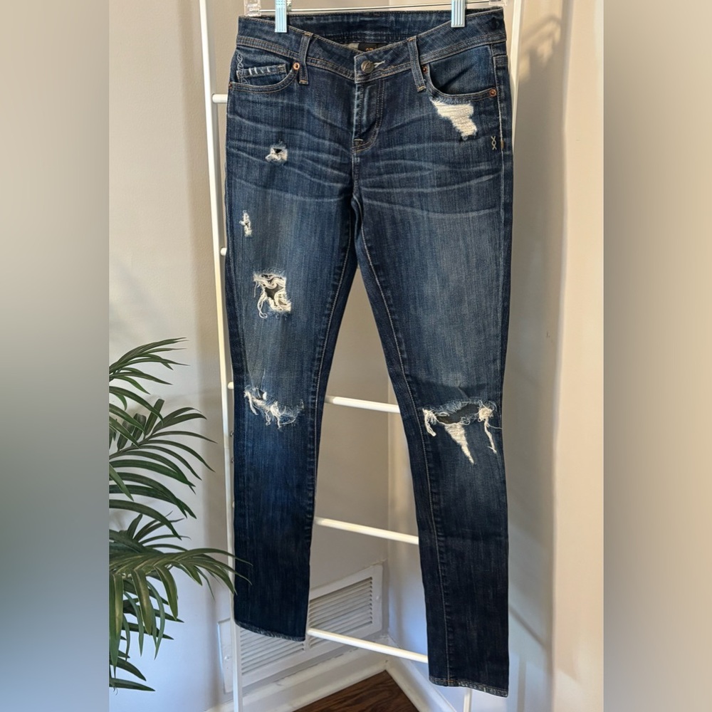 Genetic Denim Dark Blue Distressed Skinny Jeans - Picture 3 of 8